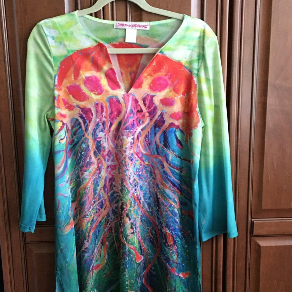 Colorful beach/swim cover up, sz M by Leoma Lovegrove